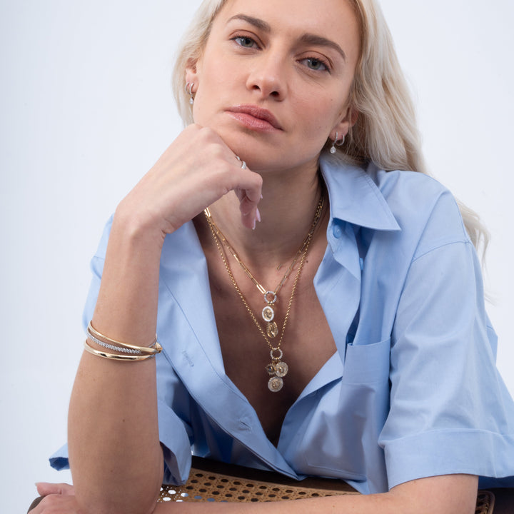 Mini Lion, Turtle and Sapphire Eye with Rolo Diamond clasp chain in 18K Gold