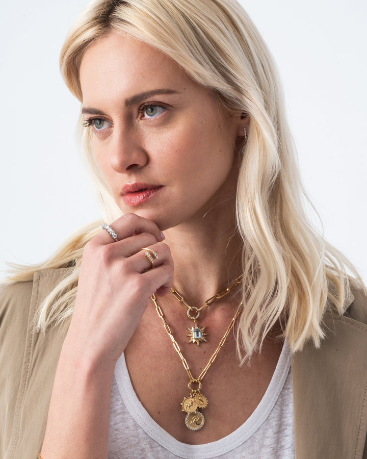 Astron Aquamarine with Paperclip diamond clasp chain in 18K Gold