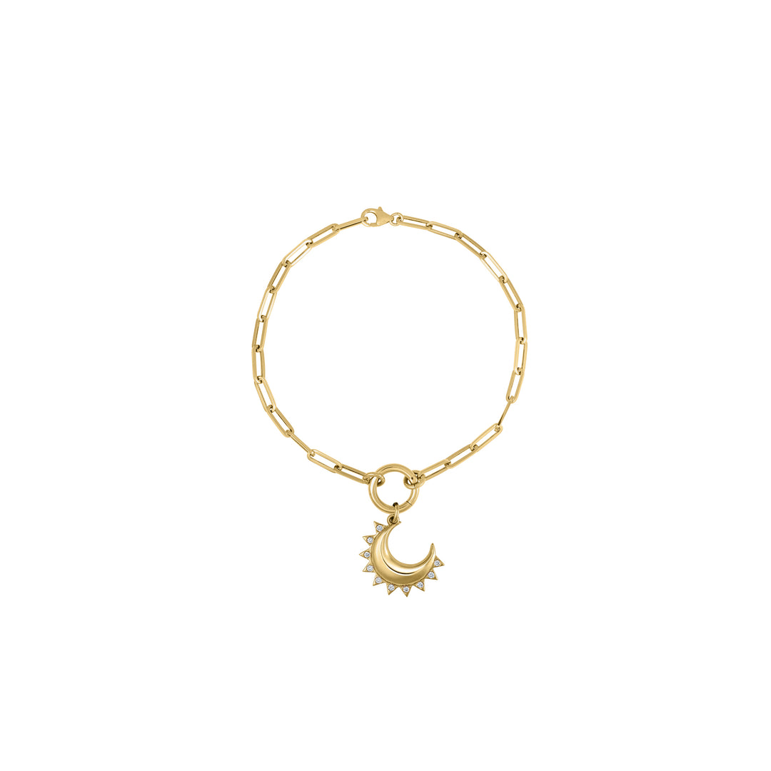 Diamond Half Moon Bracelet Mini Paperclip with Round Clasp