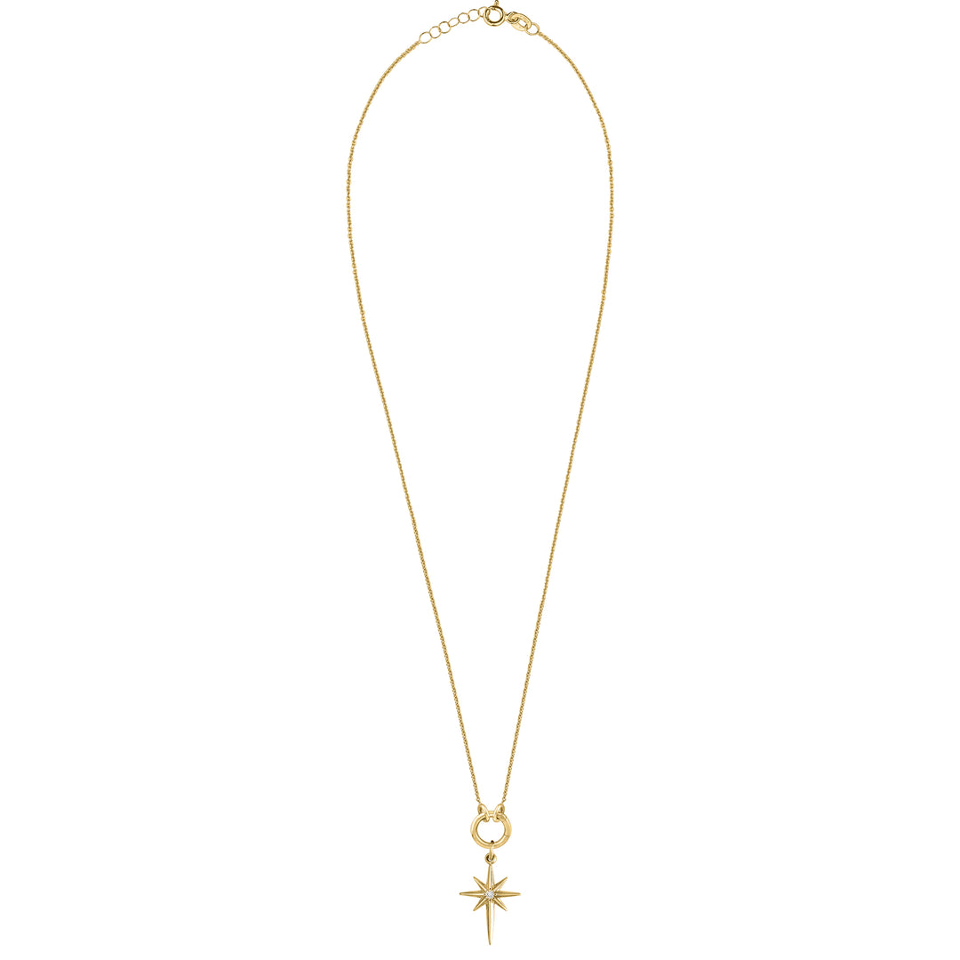 Diamond Star with Skinny mini clasp chain in 18K Gold
