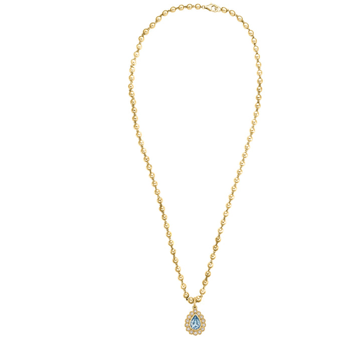Diamond Pear - Shaped Aquamarine Ball chain in 18K Gold