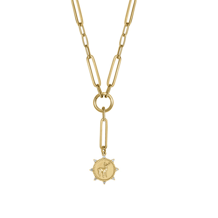 Deer with Mini Blend Paperclip Chain with Clasp in 18K Gold