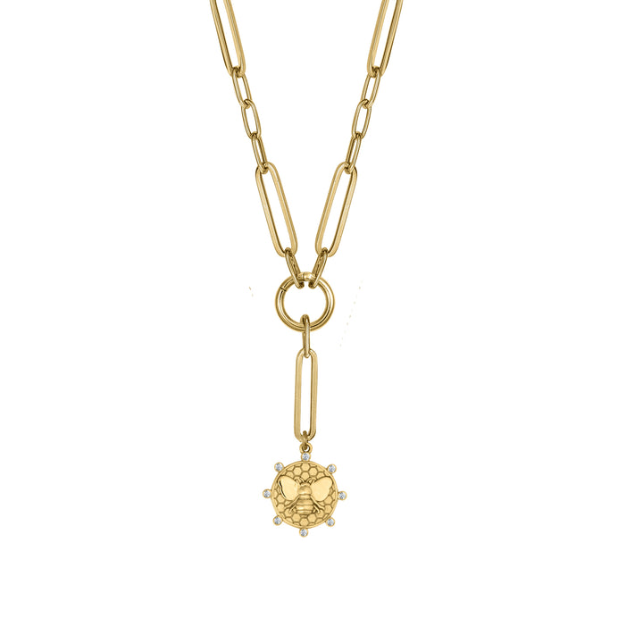 Diamond Bee with Mini Blend Paperclip Chain with Clasp in 18K Gold