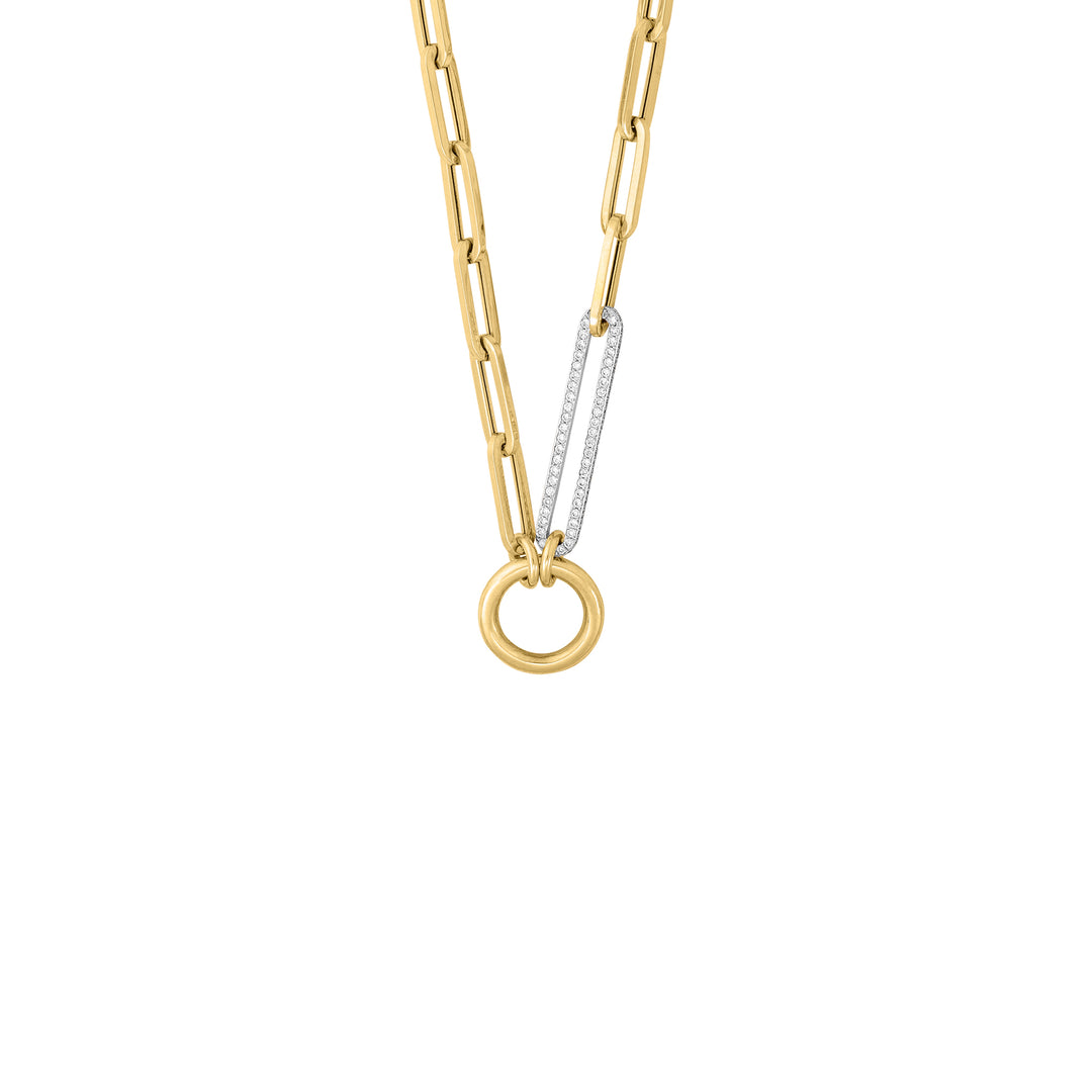 Diamond Mini Paperclip Chain with Round Clasp in 18K Gold
