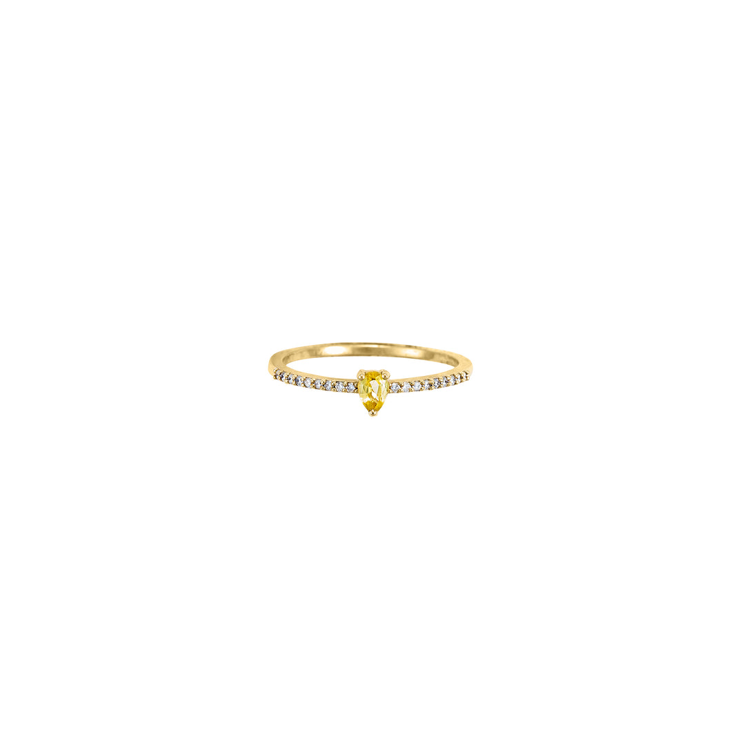 Pear Cut Yellow Sapphire with pave Diamonds Ring