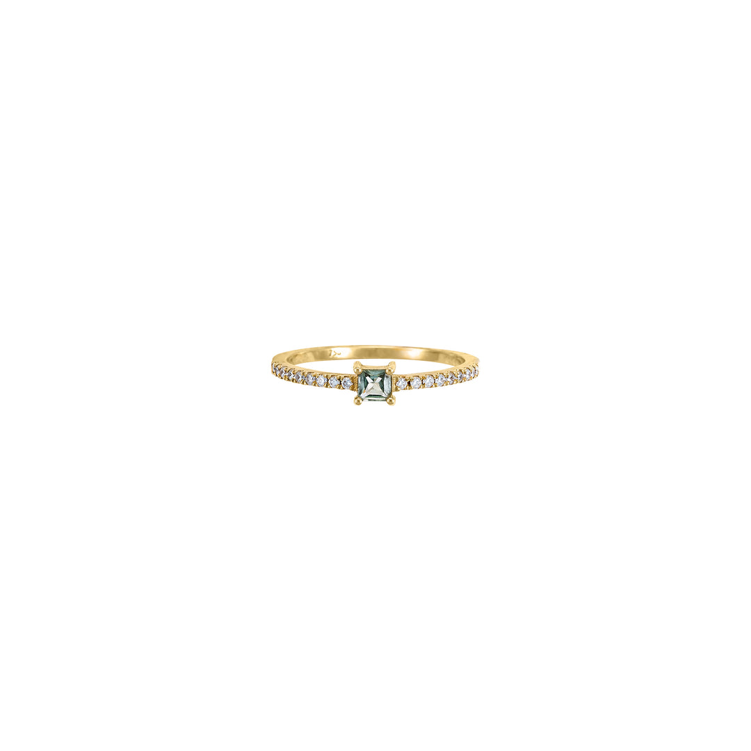 Princess Cut Green Sapphire with pave Diamonds Ring