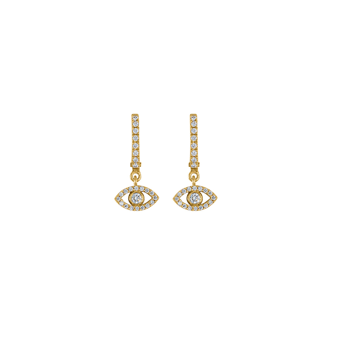 Diamond Pave Hoops with Diamond Medium Evil Eye