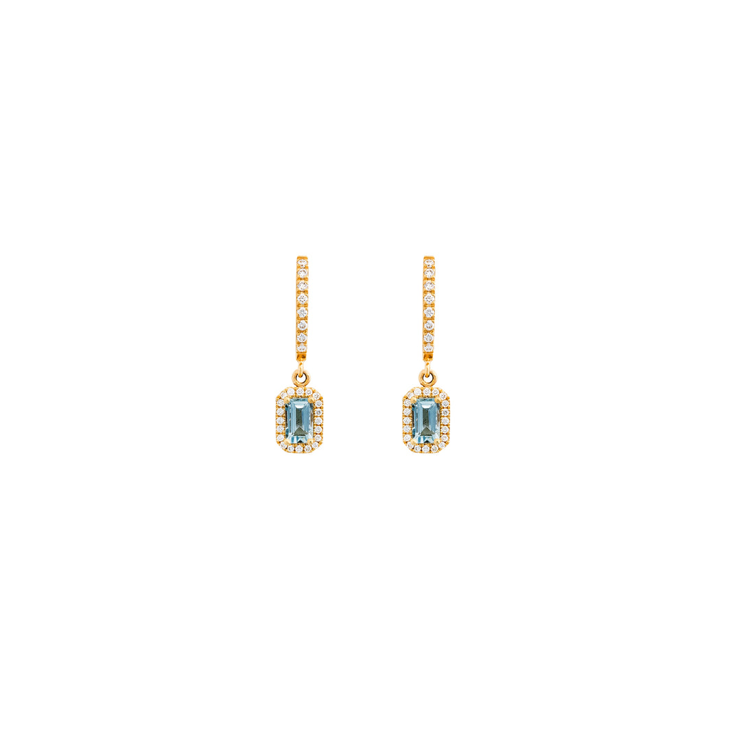 Haniotis Hellas_Earrings_Yellow gold 18K_White Natural Diamonds_Aqua Marine stone_Emerald cut_Σκουλαρίκια_Χανιώτης