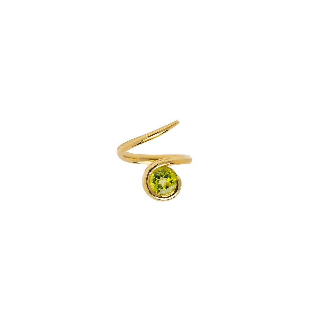 Eternal Waves Collection: Discover the Captivating Lara Ring Haniotis Hellas_Eternal Waves_Ring_Lara Ring_Round_Semi precious Stones_Rings_Athens_Paros_Made in Greece_jewellery_Χανιώτης_κοσμήματα_Δαχτυλίδια_Αθήνα_Σταδίου_Χρυσός 14Κ_Gold 14K_Peridot