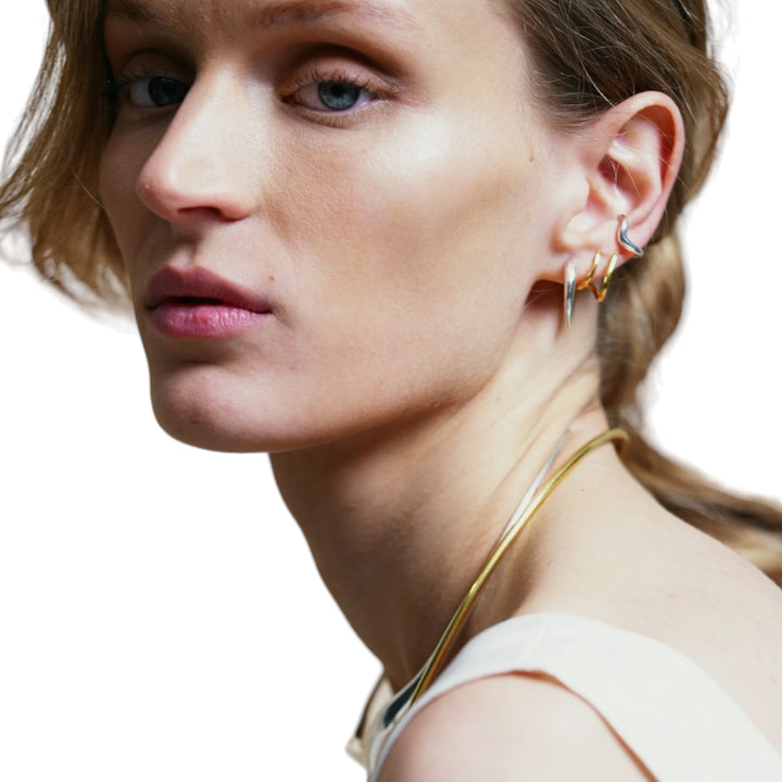 Haniotis Hellas_Eternal Waves__Gold Silver_athens_Paros_Handmade in Greece__Χανιώτης_κοσμηματα__Σκουλαρικια_Dero,Neso Rhene earrings_Σκουλαρίκια_multiple piercings made in Greece