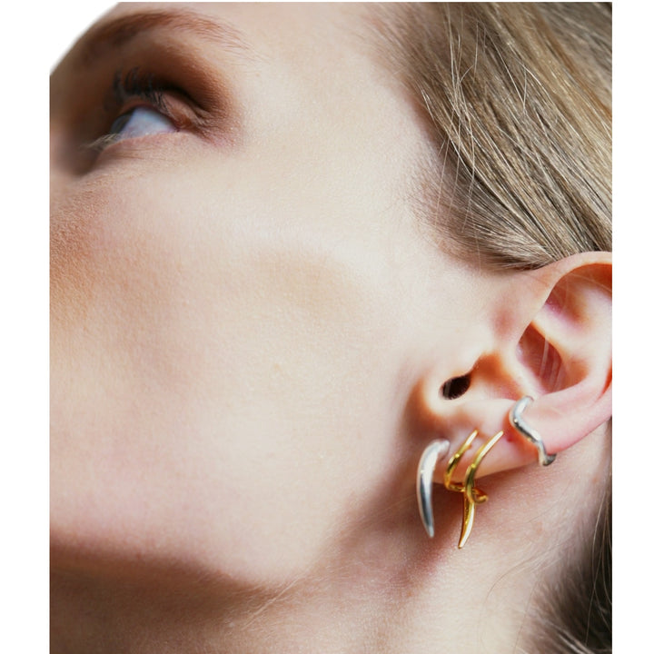 Haniotis Hellas_Eternal Waves__Gold Silver_athens_Paros_Handmade in Greece__Χανιώτης_κοσμηματα__Σκουλαρικια_Dero,Neso Rhene earrings_Σκουλαρίκια_multiple piercings made in Greece