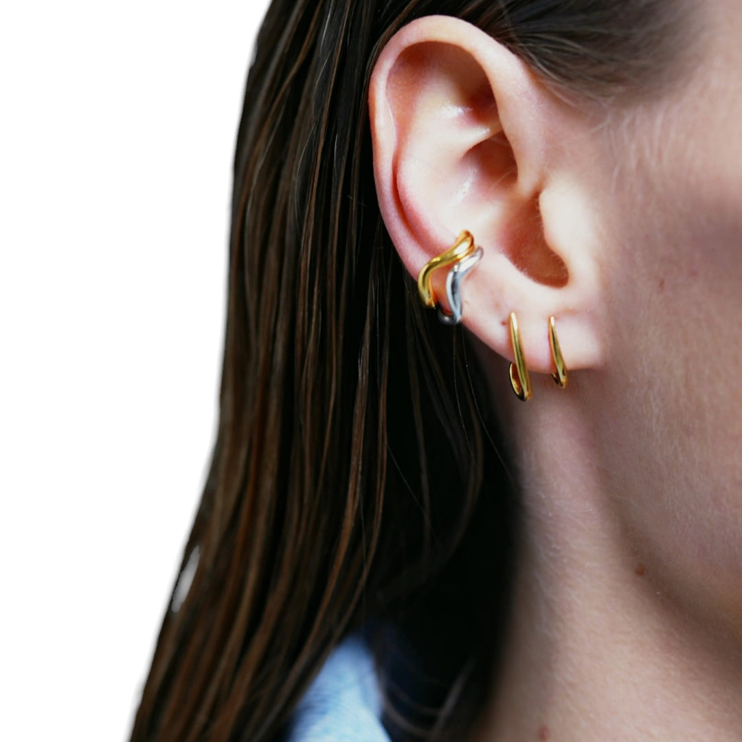 Haniotis Hellas_Eternal Waves__Gold Silver_athens_Paros_Handmade in Greece__Χανιώτης_κοσμηματα__Σκουλαρικια_Dero,Neso  earrings_Σκουλαρίκια_Two tone earrings multiple piercings made in Greece, Earcuff