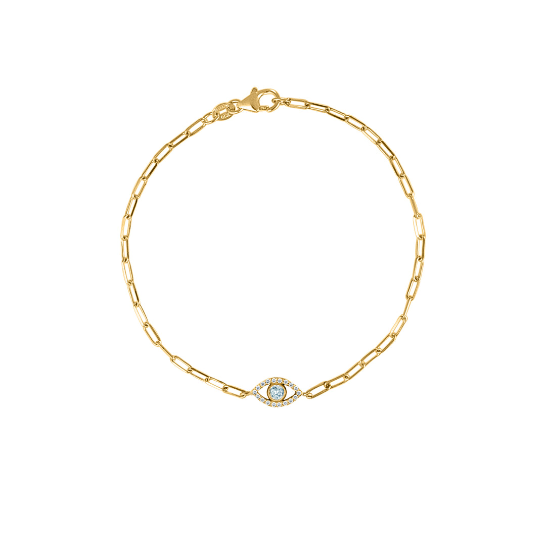 Mini Paperclip Chain Bracelet with Diamond Eye