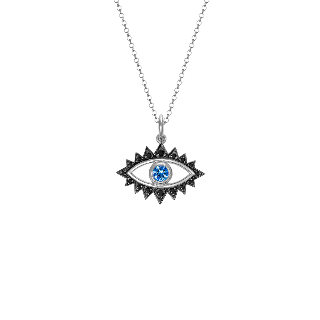 Diamond Sapphire Eye Pendant in Sterling Silver