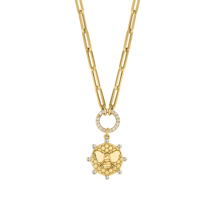 Diamond Bee with Mini Paperclip diamond clasp chain in 18K Gold