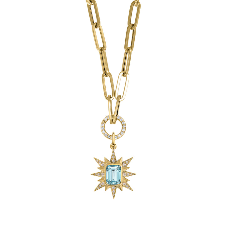 Astron Aquamarine with Paperclip diamond clasp chain in 18K Gold