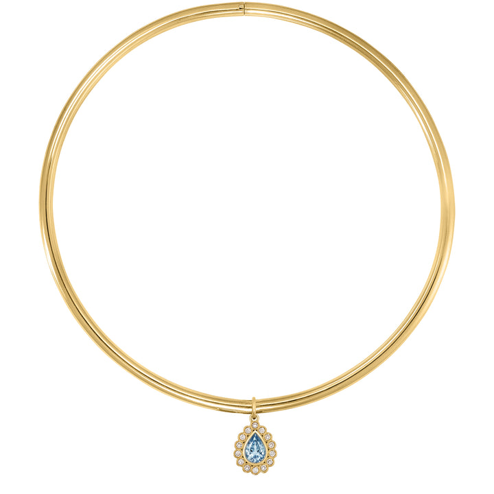 Diamond Pear - Shaped Aquamarine Torque Necklace in 18K Gold
