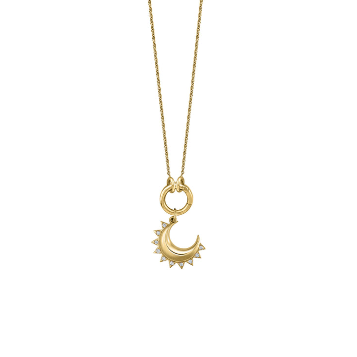 Diamond Half Moon with Skinny mini clasp chain in 18K Gold
