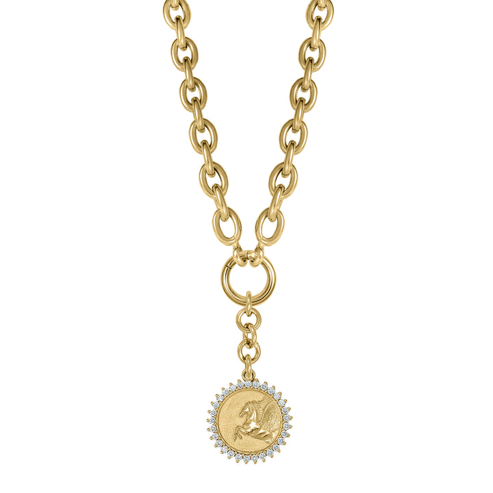 Diamond Pegasus with Bold round clasp chain in 18K Gold