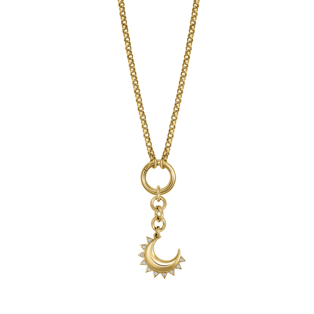 Diamond Half Moon with Rolo clasp chain in 18K Gold