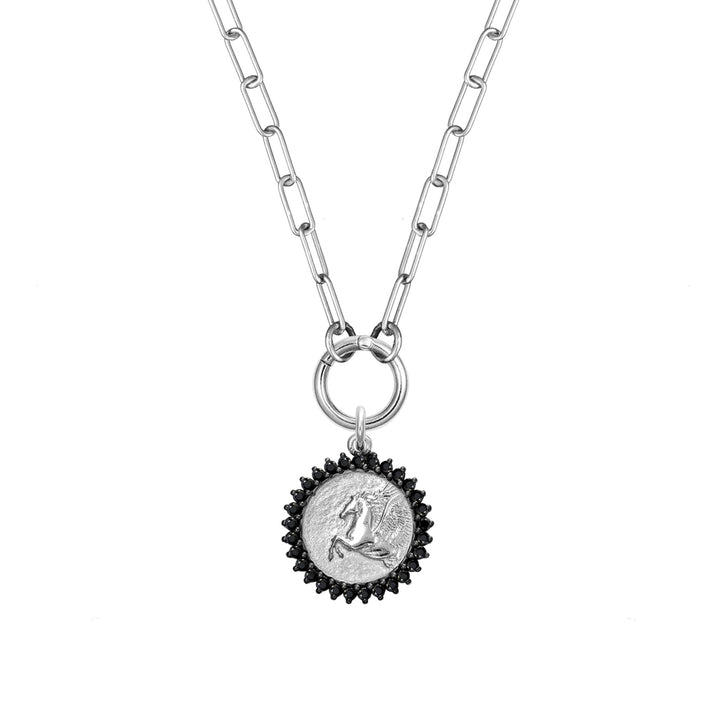 Diamond Pegasus with Mini Paperclip clasp chain in Sterling Silver