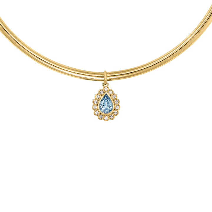 Diamond Pear - Shaped Aquamarine Torque Necklace in 18K Gold