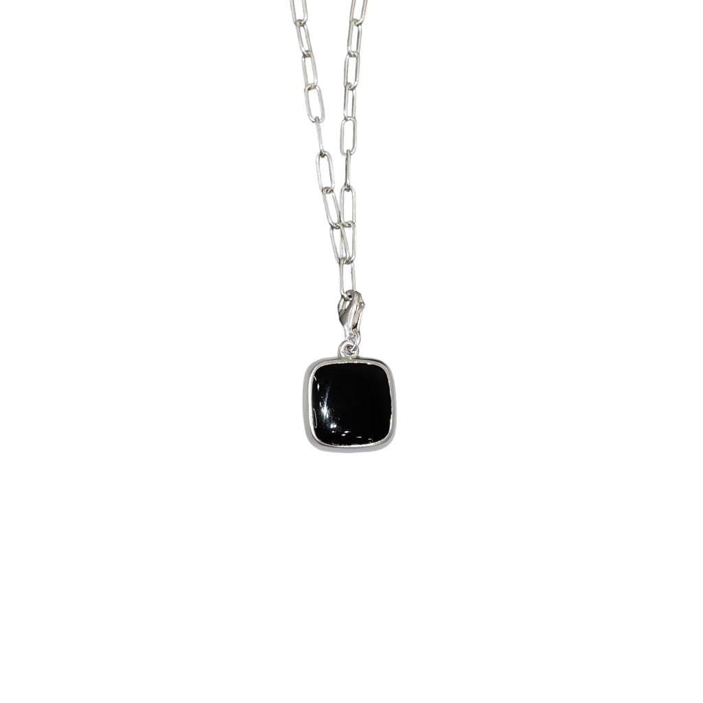 Wisdom Black Enamel with mini Paperclip chain in Sterling Silver