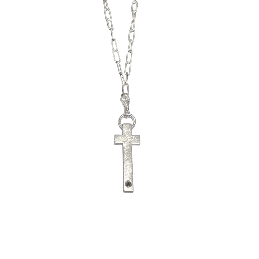 DOT Cross with mini Paperclip Chain in Sterling Silver