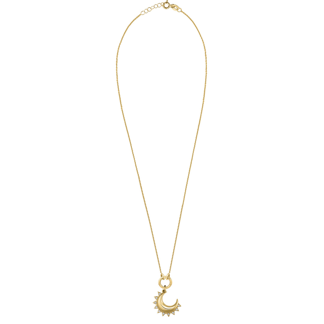 Diamond Half Moon with Skinny mini clasp chain in 18K Gold