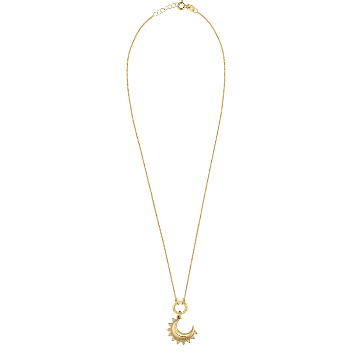 Diamond Half Moon with Skinny mini clasp chain in 18K Gold