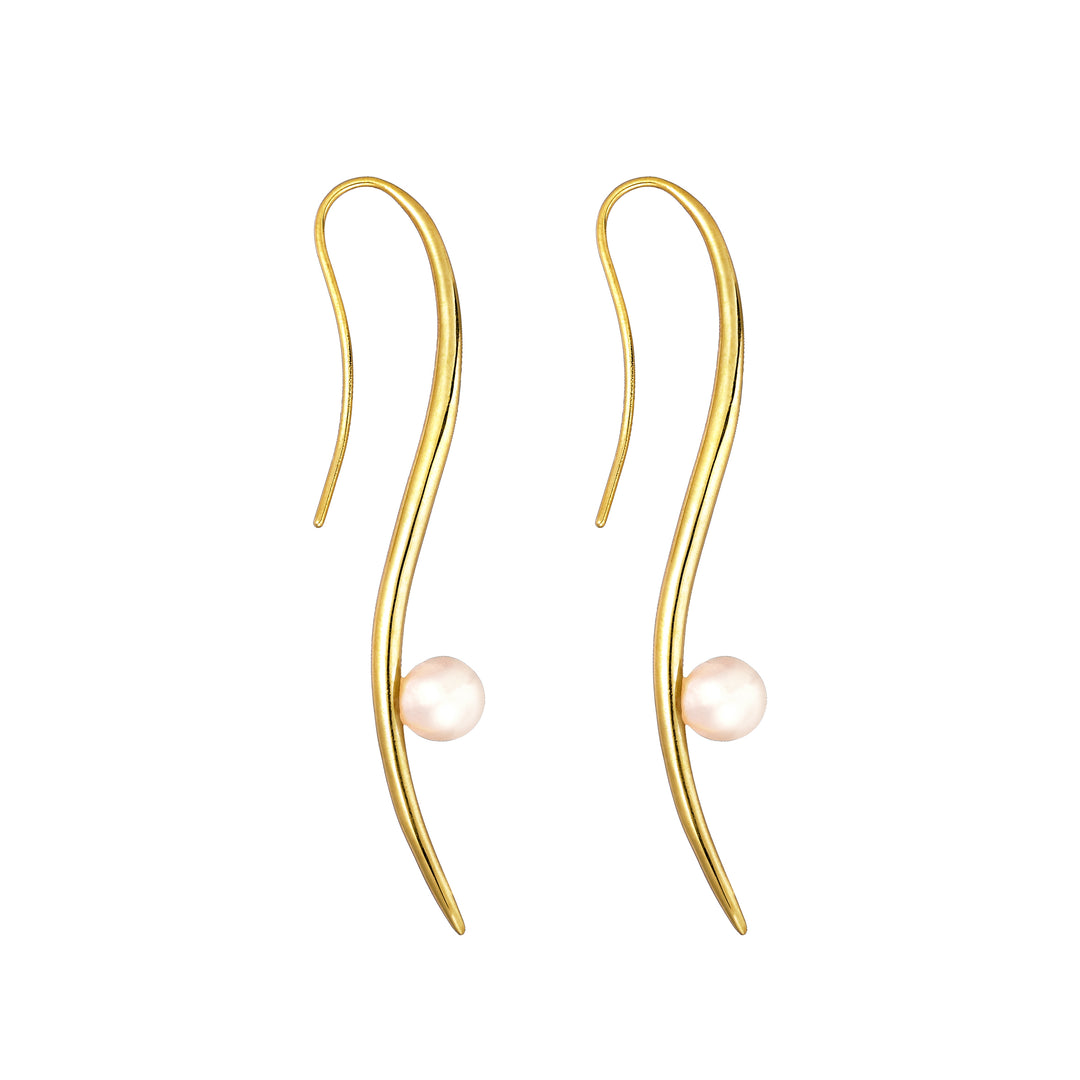 Transcendent Elegance: Dione Pearl Earrings from Eternal Waves_Haniotis Hellas_- Dione Pearl Earrings - Eternal Waves Collection - Greek mythology-inspired jewelry - 14K gold earrings - Natural white freshwater pearl - Versatile jewelry - Timeless elegance - Greek-inspired accessories - Heirloom-quality earrings - Rhene Earrings - Galene Pearl Ring - Dione and Aegean Bracelets