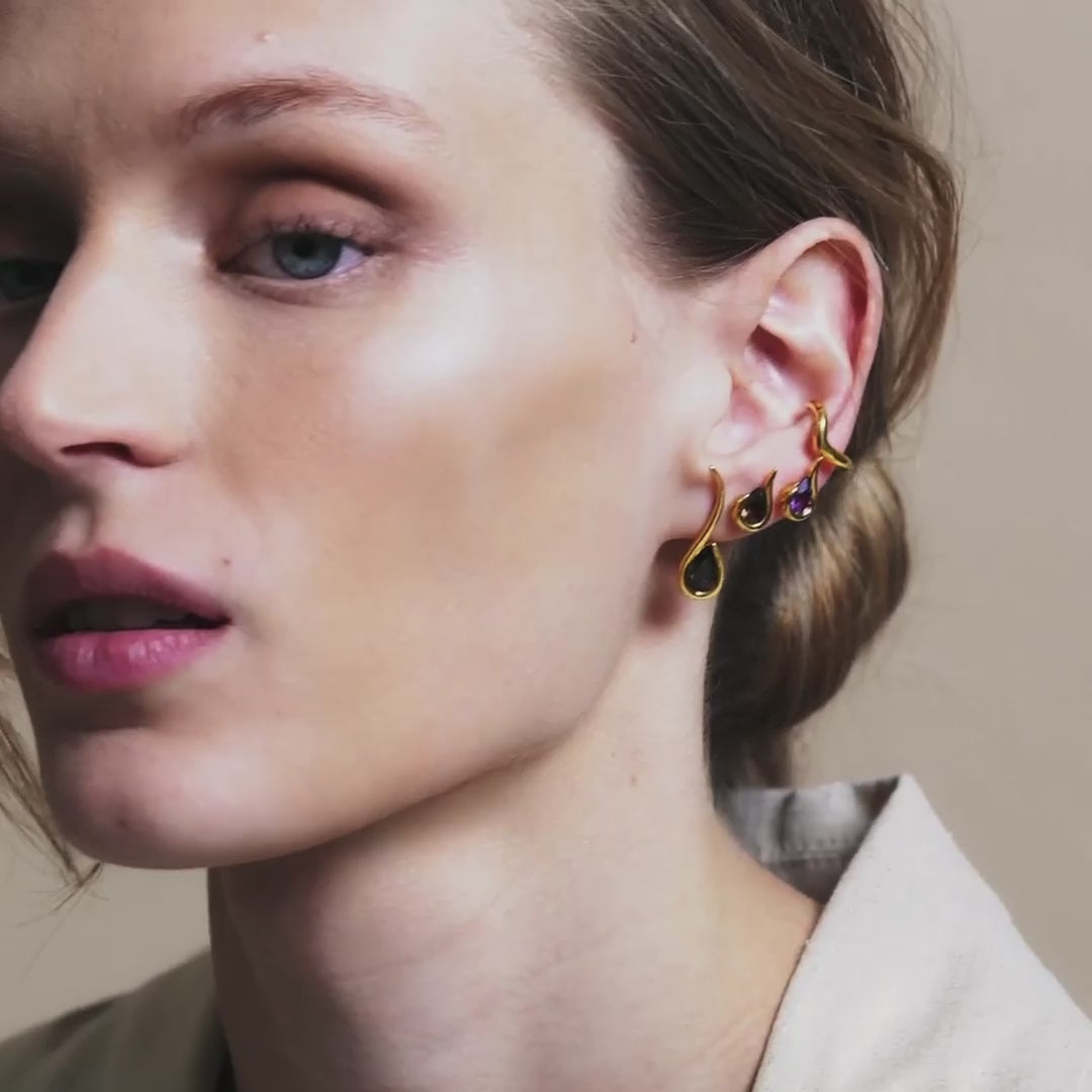 Haniotis Hellas_Eternal Waves_Clonia Earrings_Gold_Amethyst Stone_Semi precious_Earrings studs_Athens_Paros_Χανιώτης κοσμήματα_σκουλαρίκια_αμέθυστοσ_ημιπολύτιμες πέτρεσ_χρυσό,citrine, smoky quartz 14Κ