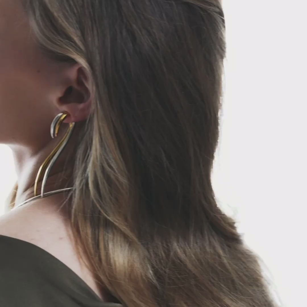 Haniotis Hellas_Eternal Waves_Neda Earrings_Two tone earrings_Gold 14K_Sterling Silver