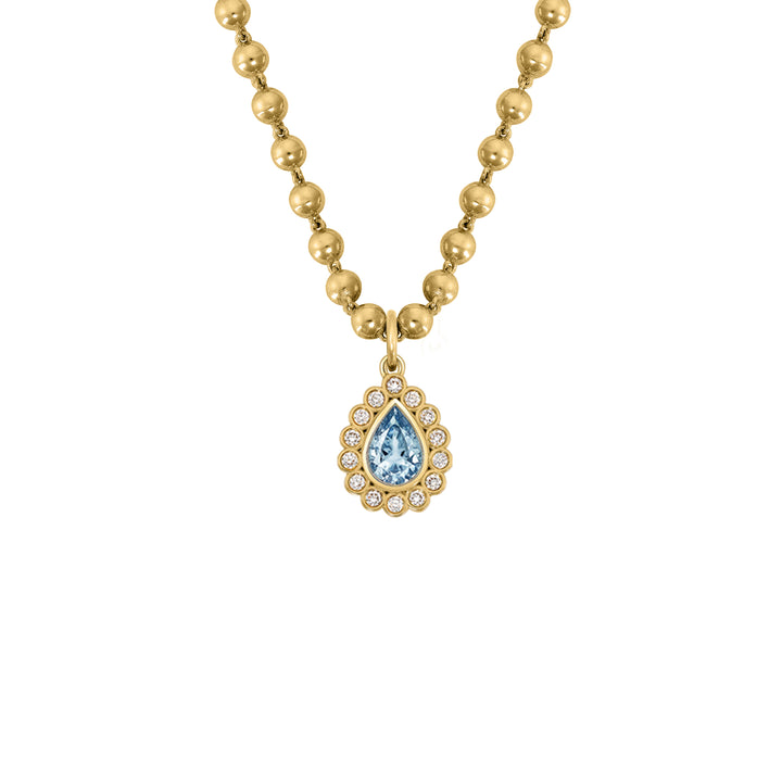 Diamond Pear - Shaped Aquamarine Ball chain in 18K Gold