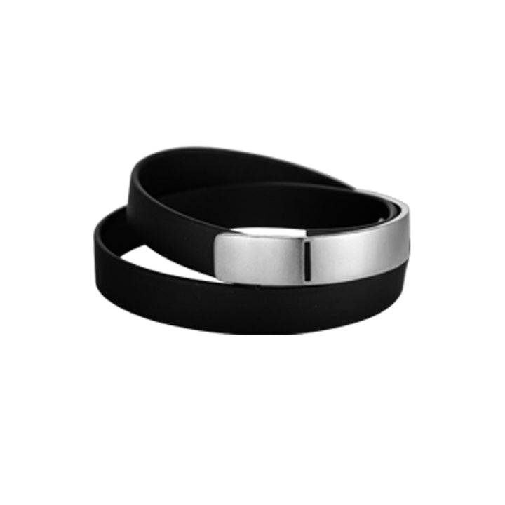 Make a Statement with Minimalism: Fine Line Flex Double Bracelet_- Men's Jewelry - Cuff Bracelet - Sterling Silver - Caoutchouc Rubber Band - Black Enamel Detail - Clean and Minimal Design - Versatile and Bold - Timeless Sophistication - Ethically Sourced Materials - Certificate of Authenticity - Haniotis Hellas - Handcrafted in Greece