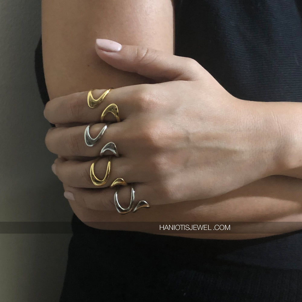 Aegean Ring - Eternal Waves Collection - Haniotis Hellas - Greek-inspired jewelry - Athens craftsmanship - Sterling silver ring - Solo or paired look - Modern heirloom accessory - Day to night elegance