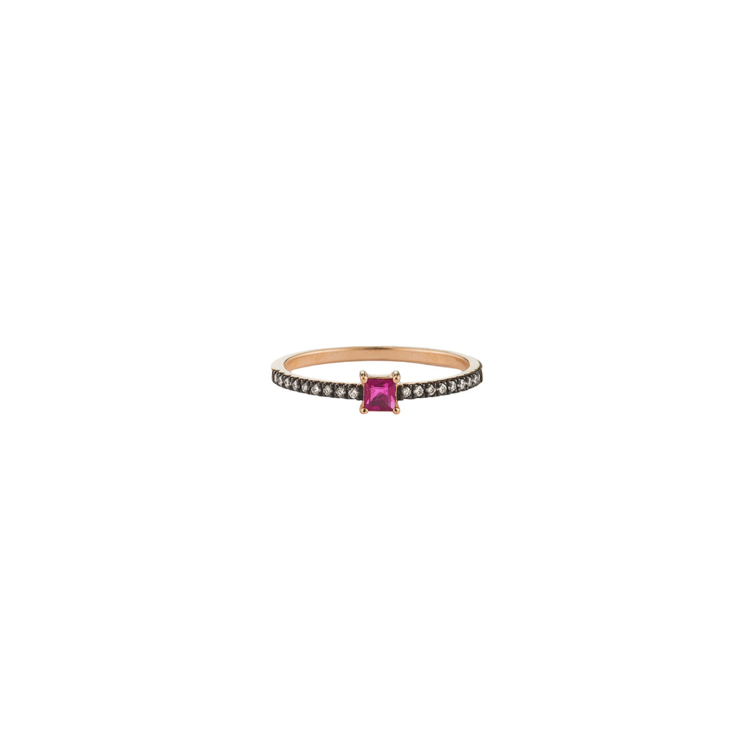 Princess Ruby and pave Diamonds Ring