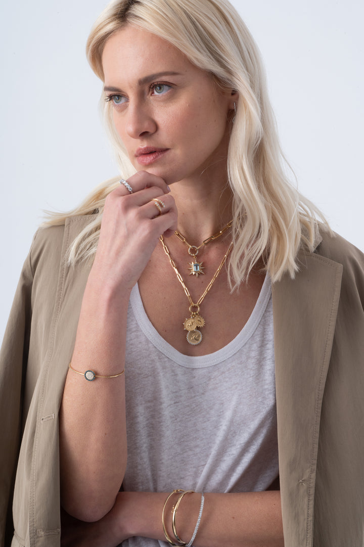 Diamond Pegasus, Deer & mini Ouroboros with Mini Paperclip clasp extension chain in 18K Gold