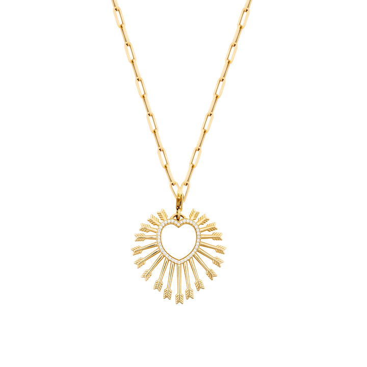 Lovestruck with White Diamonds and Mini Paperclip chain in Solid Gold
