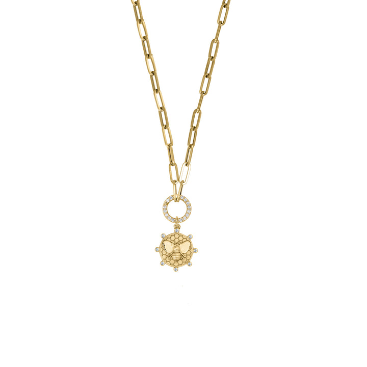 Diamond Bee with Mini Paperclip diamond clasp chain in 18K Gold