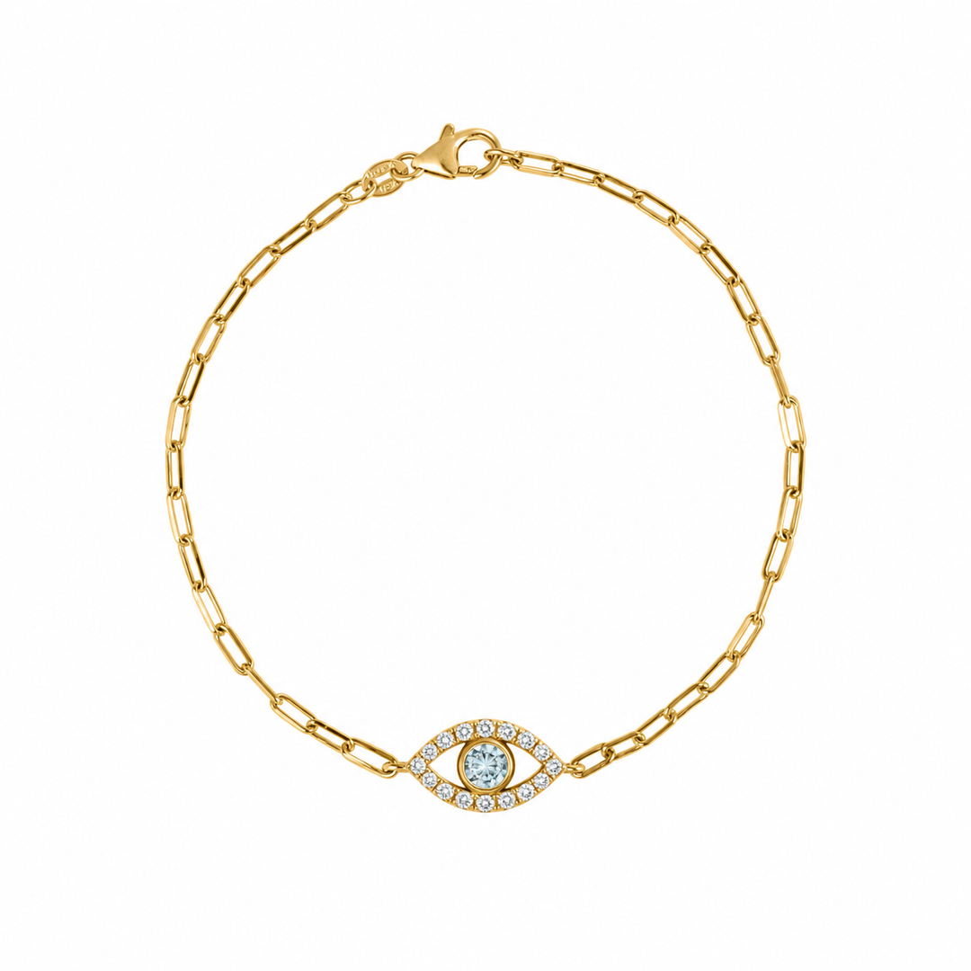 Mini Paperclip Chain Bracelet with Diamond Eye