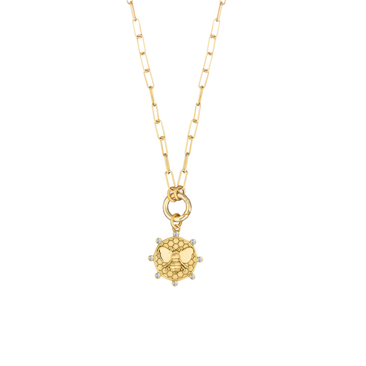 Diamond Bee with mini Paperclip clasp chain in Solid Gold