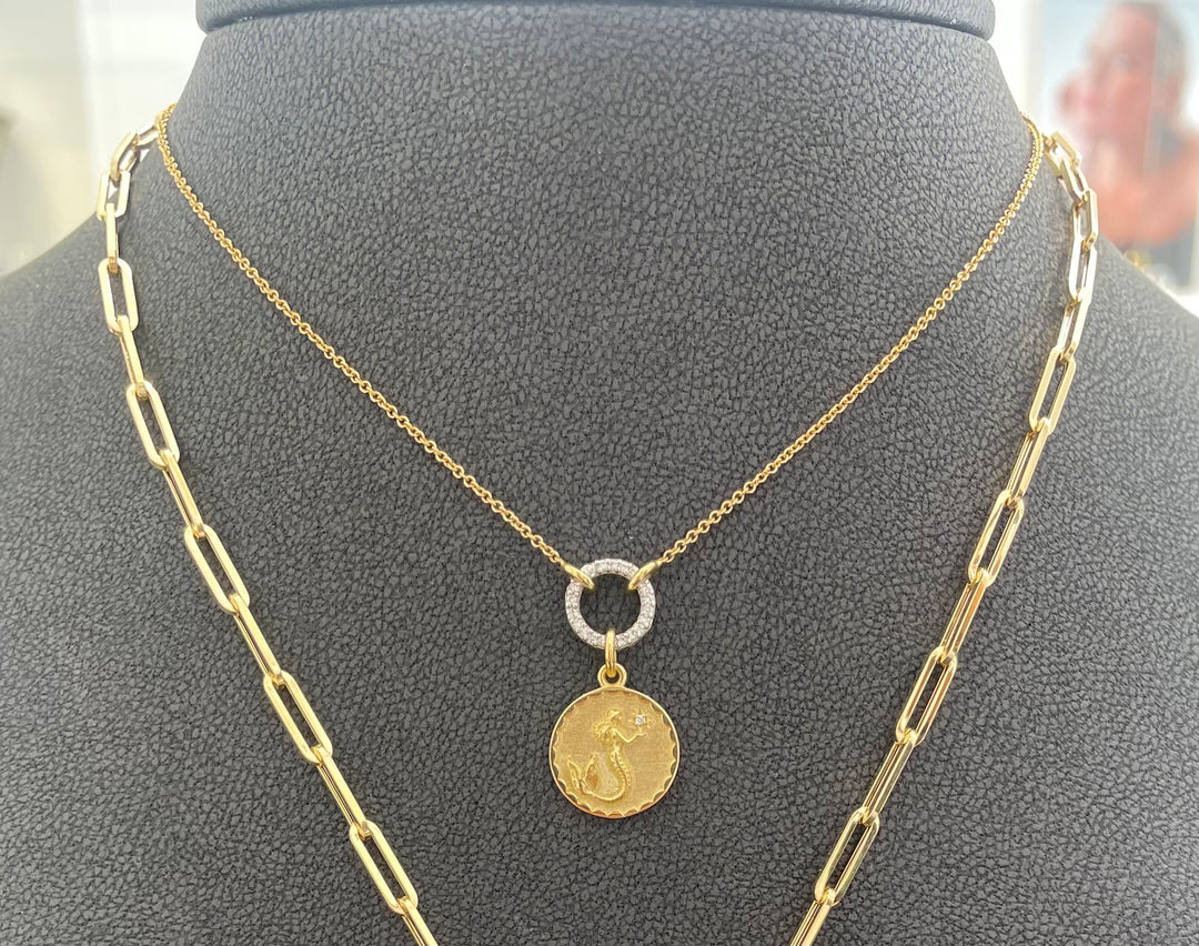 Bee Pendant - Skinny white gold diamond clasp with Mermaid 18K gold