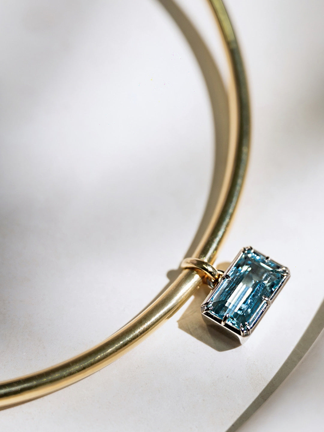 Emerald cut Aqua Marine Torque Necklace