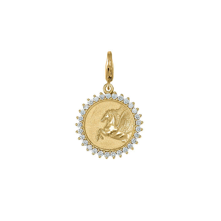 Diamond Pegasus, mini Lion & Sapphire Eye  with Mini Paperclip clasp extension chain in 18K Gold