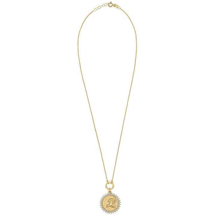 Diamond Pegasus with Skinny mini round clasp chain in 18K Gold