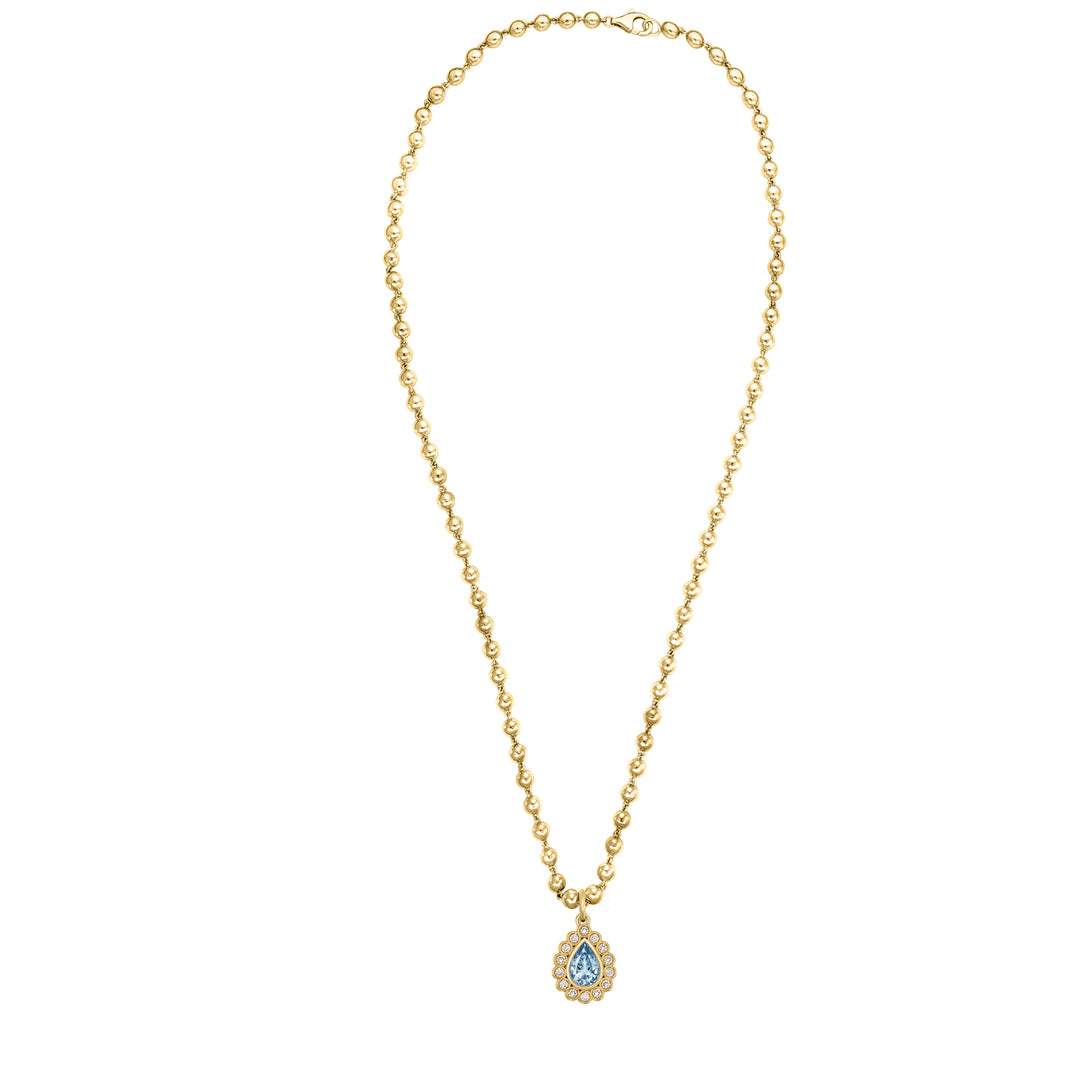 Diamond Pear - Shaped Aquamarine Ball chain