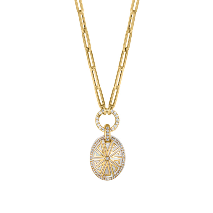 Meandros with Mini Paperclip diamond clasp chain in 18K Gold
