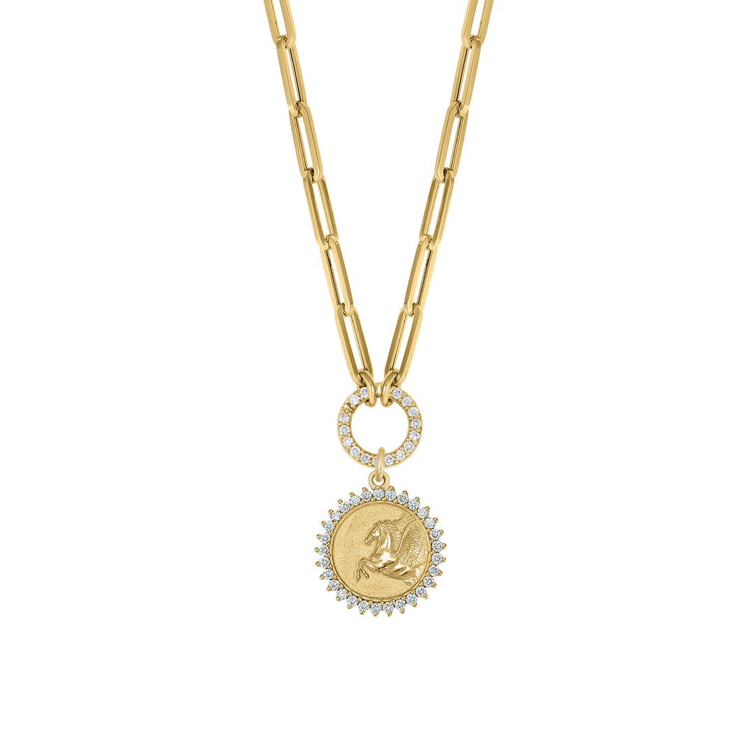 Diamond Pegasus with Mini Paperclip diamond clasp chain in 18K Gold