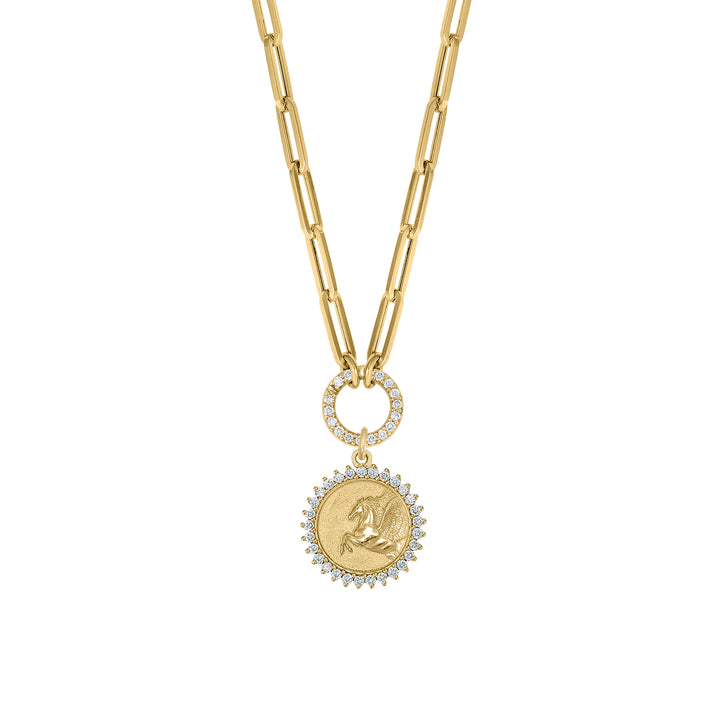 Diamond Pegasus with Mini Paperclip diamond clasp chain in 18K Gold
